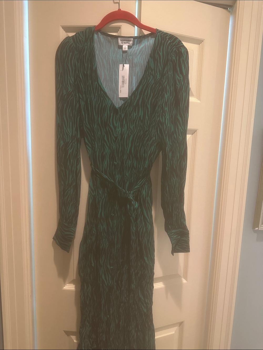 Long Sleeve Green & Black Printed Wrap Dress
